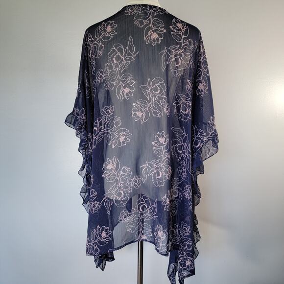 Motherhood Maternity Chiffon Kimono Ruana One Size Navy Pink Whimsy Fairycore - Picture 4 of 8